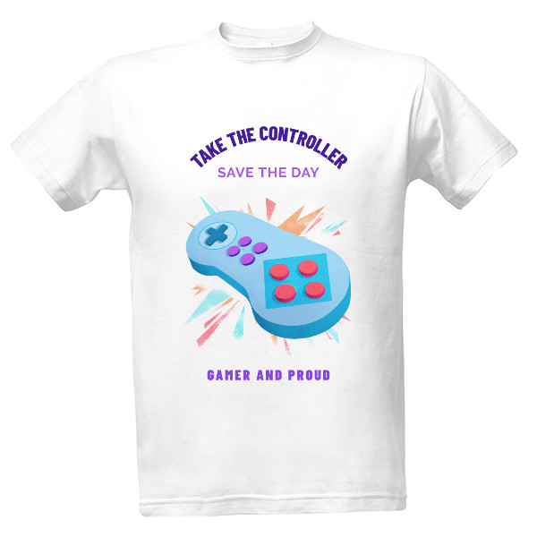 Tričko s potiskem Herní konzole - Take the controller  - Save the day