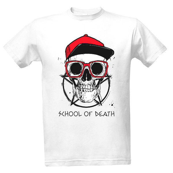 Tričko s potiskem Lebka s kšiltovkou a s brýlemi