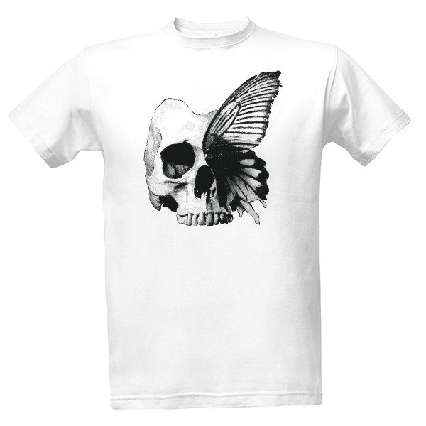 Tričko s potiskem Lebka s motýlím křídlem