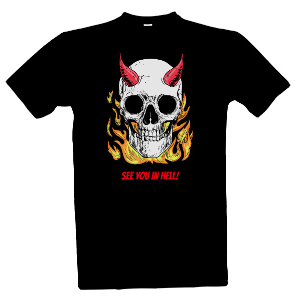 Tričko s potiskem Lebka v plamenech - See you in hell